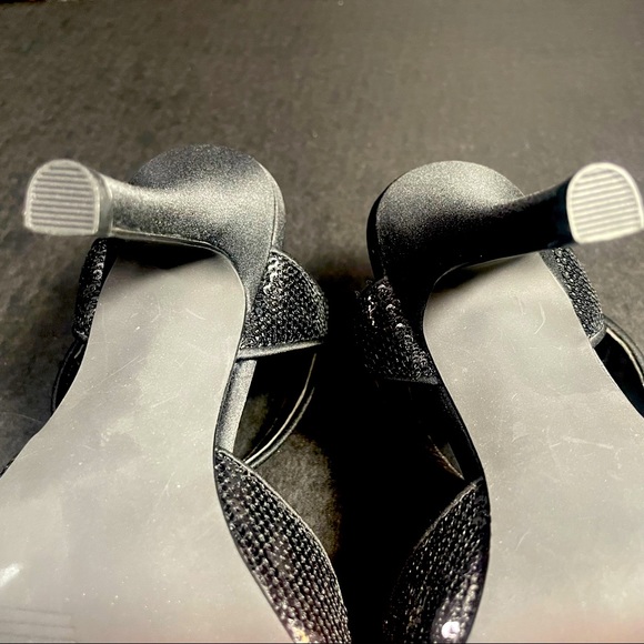 BNWT Premium Bp Black satin & sequins open toe strappy heeled sandals 5.5M TTS - Picture 5 of 13